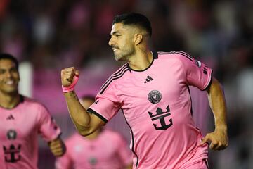 Suárez celebrates scoring in the MLS draw against New York City FC on 30 March. 